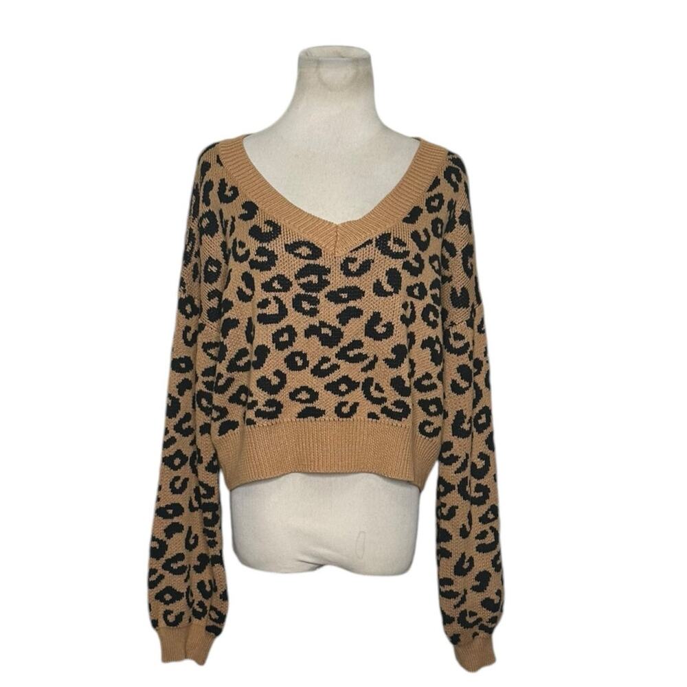 Fashion Nova brown black animal print v neck sweater size large